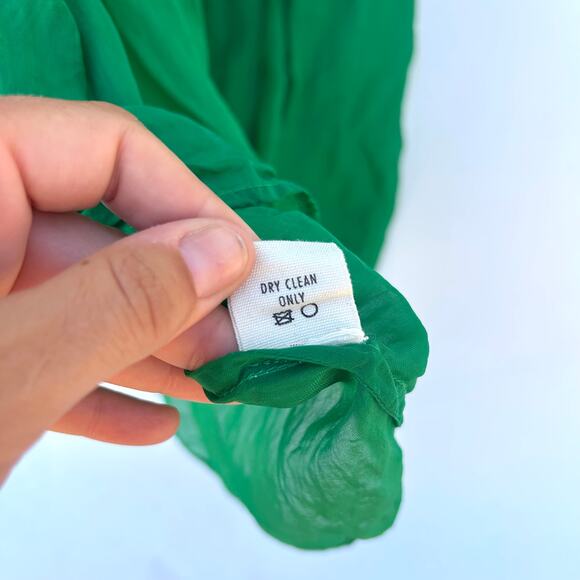 Ali Golden Peasant Dress Kelly Green Sheer Midi XS Sustainable Drop Waist - Picture 11 of 11